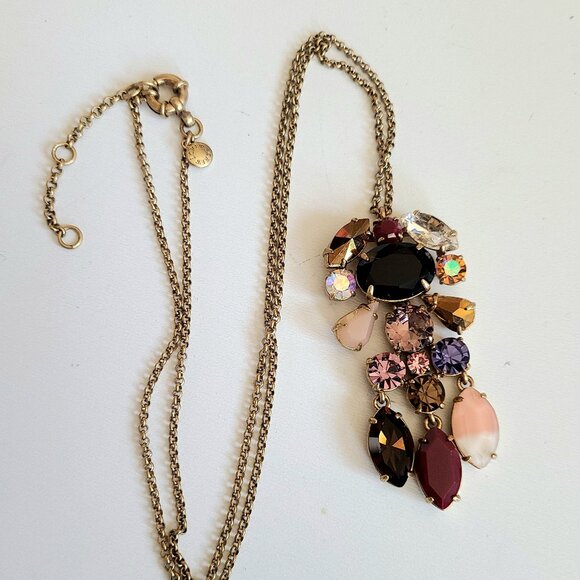 J.Crew multicolored jewels dangling pendant on gold tone chain. - Picture 1 of 5